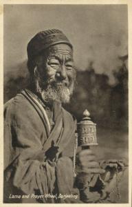 tibet thibet, Lama Priest with Prayer Wheel in Darjeeling (1920s) Postcard