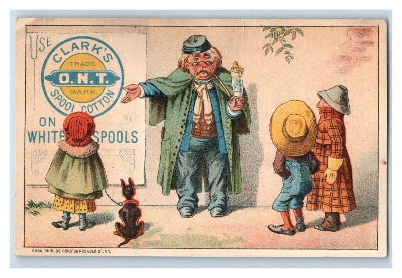 1880s Clark's ONT Spool Cotton Man Smoking Big Pipe Dog Children Street P135