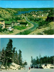 2~Postcards FLIN FLON, Manitoba Canada  ROSS STREET & LAKE & HOMES Snowy Path