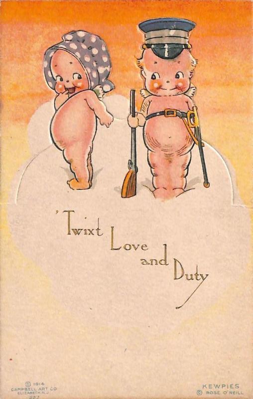 Rose O' Neill Kewpie Twixt Love and Duty Postcard