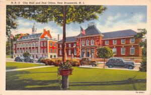 NEW BRUNSWICK NEW JERSEY CITY HALL & POST OFFICE POSTCARD 1946 PSTMK MANVILLE NJ