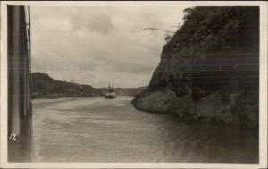 Ship in Panama Canal 1937 Cancel Real Photo Postcard