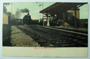 C.1910 Station at Dunsback Ferry N. Y., Train, Passengers, Postcard P76 