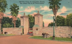 Vintage Postcard 1930s Old City Gates St. Augustine Florida FL Oldest City in US