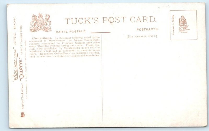 TUCK Oilette~ LEIPZIG Concerthaus GERMANY Postcard