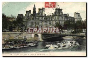 Old Postcard Paris Hotel de Ville and the Bridge of Arcola