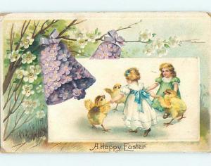 Divided-Back Easter CUTE GIRLS DANCE WITH CHICKS IN A CIRCLE o6554