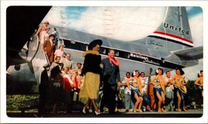 Postcard United Airlines Boeing Mainliner Stratocruiser Hawaiian Holiday Hawaii