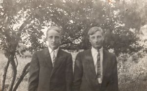 Vintage Postcard 1910's Portrait Two Gentlemen Brother Sibling Like Twin Brother