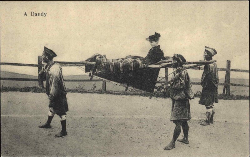 Sedan Chair Ethnography Tibet or China White Woman c1910 Postcard