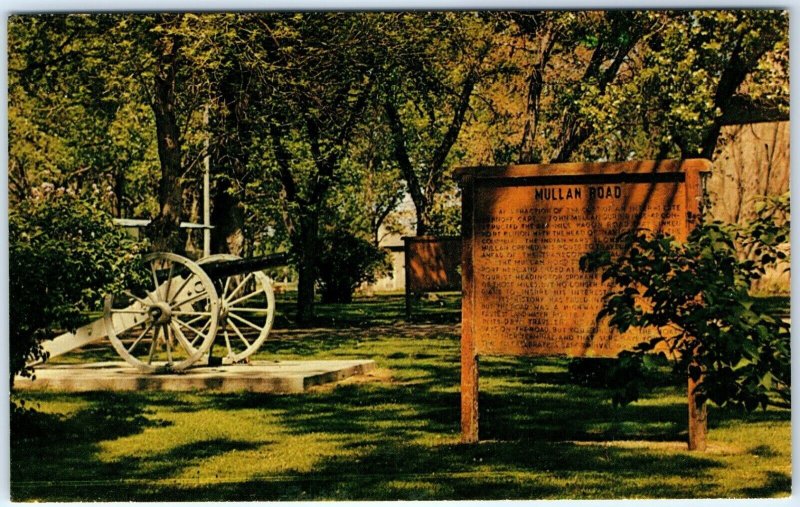 c1950s Fort Benton, MT Cannon Mullan Road Sign Old Park Fur Trading Postcard A65