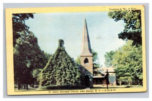 Vintage 1948 Postcard St James Episcopal Church Lake George Warren New York