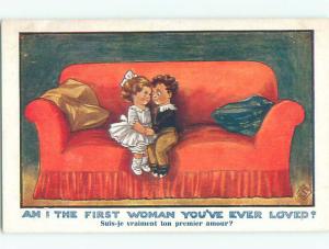 Unused Pre-Linen foreign signed EUROPEAN GIRL ASKS IF THIS IS FIRST LOVE k6290