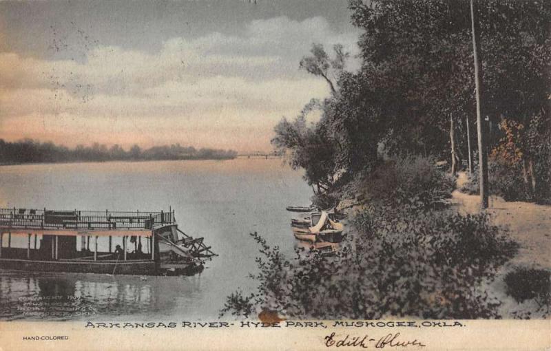 Muskogee Oklahoma Hyde Park Arkansas River Antique Postcard K106548