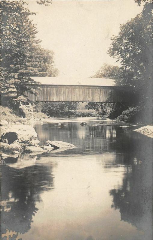 F21/ Bethel Maine RPPC Postcard 1907 Covered Bridge River