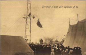 Syracuse NY Man on Fire Diving State Fair Fire Diver c1910 Postcard