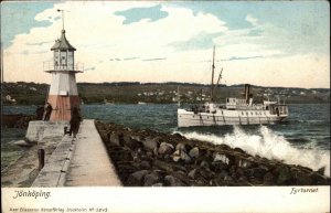 Jonkoping Sweden Lighthouse & Steamer Boat Ship c1905 Postcard