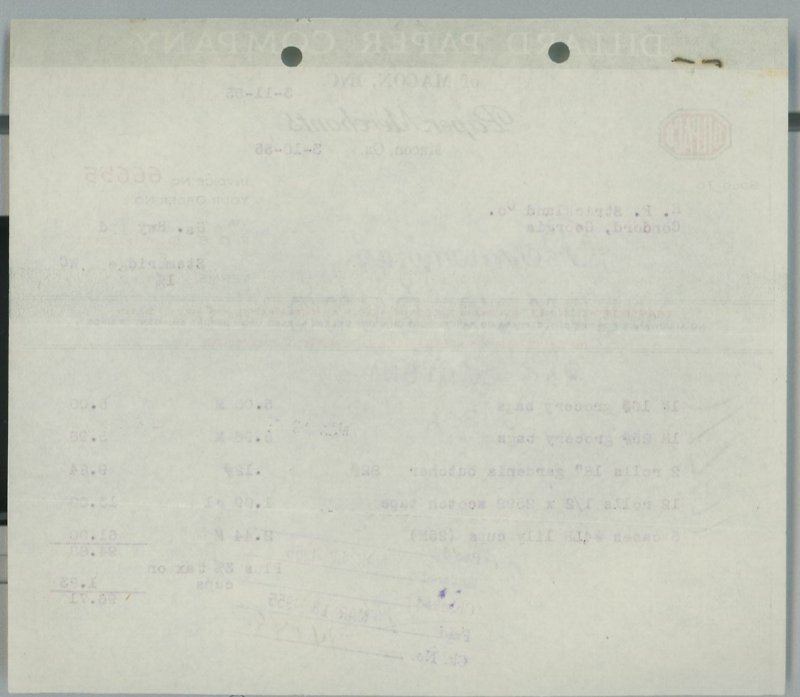 1955 Dillard Paper Company Macon GA Paper Merchants R.F. Strickland Invoice 264 