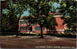 Vintage Postcard GA Atlanta Lee Street Public School Streetcar Tracks ~1910 S75