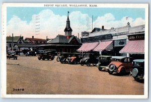 Wollaston Massachusetts Postcard Depot Square Classic Cars Buildings 1933 Posted