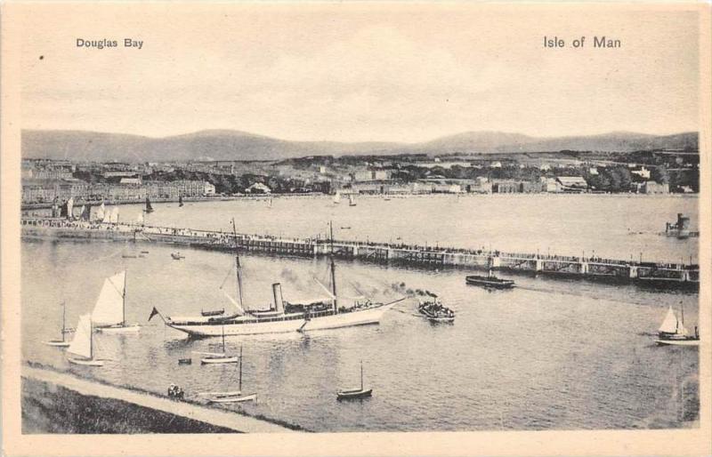 10828 Isle of Man Douglas Bay  Yacht being towed out of harbor