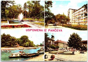 VINTAGE CONTINENTAL SIZE POSTCARD (4) CITY SCENES USPOMEA IZ PANCEVA YUGOSLAVIA