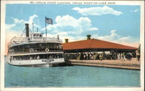 Cedar Point-on-Lake Erie Ohio OH Landing Steamer Ferry Vintage Postcard