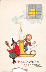 E22/ Halloween Holiday Postcard c1910 Frances Brundage Witch Child Candle 7