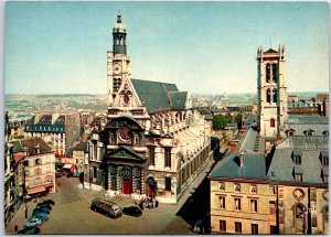 VINTAGE POSTCARD CONTINENTAL SIZE CARS PARKED AT PLACE SAINT GENEVIEVE FRANCE