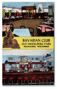 MILWAUKEE, WI Wisconsin ~ Roadside BAVARIAN CLUB  c1940s Linen Kropp Postcard