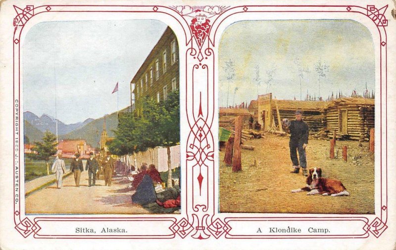 Sitka, Alaska A Klondike Camp Double-View Vintage Postcard Copyright 1909