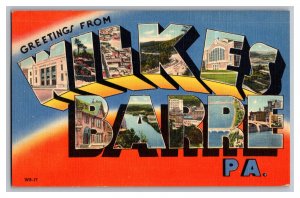 c1944 Postcard PA Greetings From WILKES BARRE PA Large Letter Card