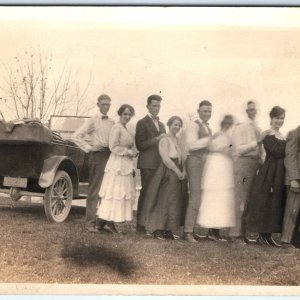 c1910s Outdoor Group Couples Date RPPC Touring Car Real Photo PC Cute Smile A161