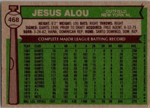 1976 Topps Baseball Card Jesus Alou New York Mets sk13056