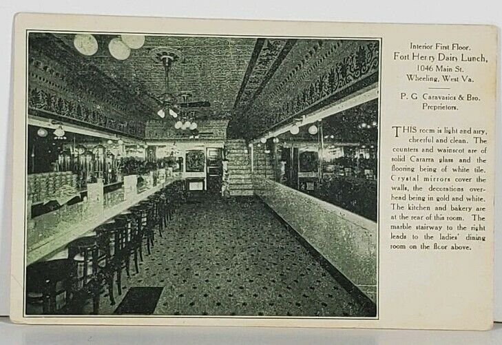 Wheeling WV FORT HENRY DAIRY LUNCH Interior First Floor 1908 Postcard K5