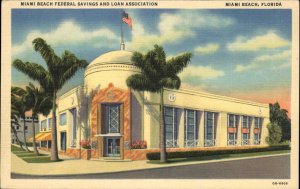 Miami Beach Florida FL Bank c1930s-40s Linen Postcard