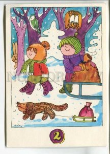 480841 East Germany GDR Rita Bellmann children dog dachshund carries sled owl