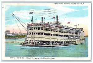 1927 Excursion Steamer Island Queen Largest Steamboat Cincinnati OH Postcard