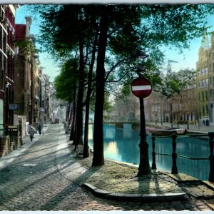 c1950s Amsterdam Netherlands Postcard O.Z. Voorburgwal Canal Bridge Street View