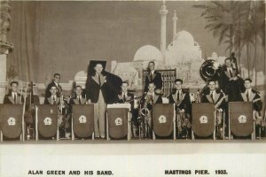 Alan Green and his band Hastings Pier 1933 restaurant show real photo postcard 