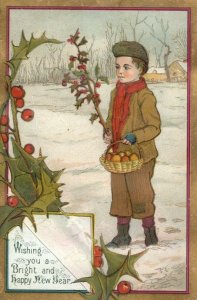 1880's Lovely Christmas Winter Holly New Year Trade Card P140