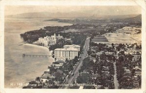 Honolulu HI Moana & Royal Hotels Aerial View Real Photo Postcard