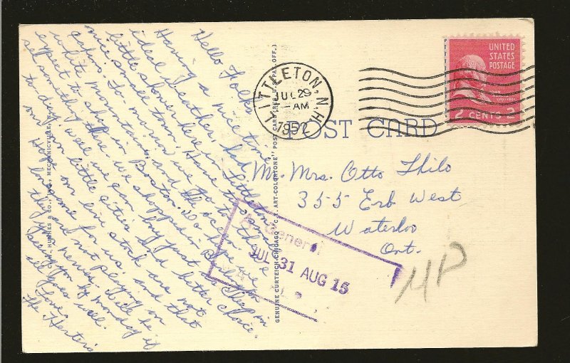 USA Postmark 1952 Littleton NH Whiteface Mountains Lake Placid Linen Postcard