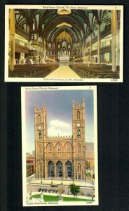 #785l  Montreal (2) Pcs Notre Dame, The Nave & Outside Auto's, Unused Linen