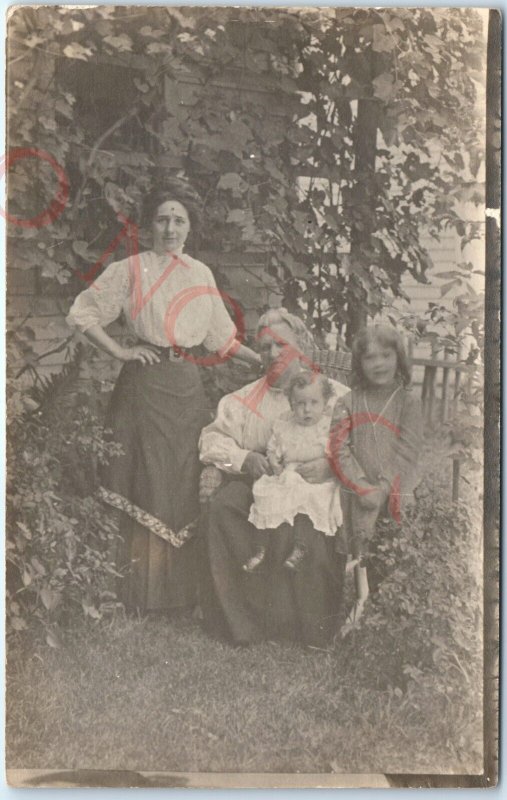 c1910s Outdoor Family RPPC Mother & Grandmother w/ Children Real Photo PC A140