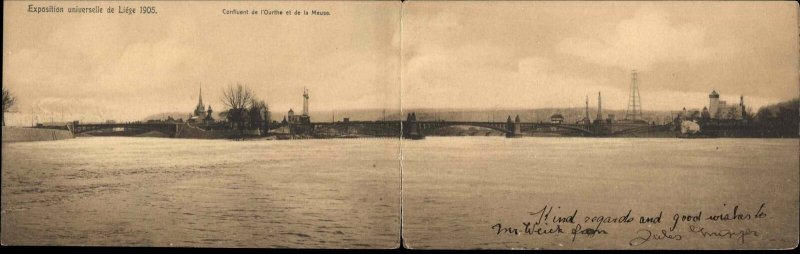 Liege Belgium Panoramic View Fold-Open Novelty c1910 Vintage Postcard