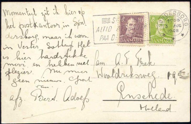 denmark, SONDERBORG, Perlegade, Bank, Bookstore (1948) RPPC