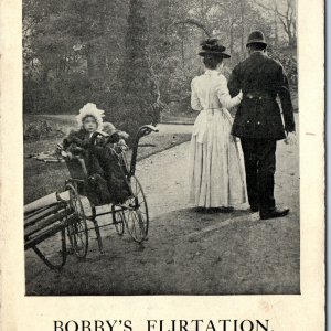 c1900s Bobby's Flirtation Woman Neglects Baby Stroller Park Photo Postcard A169