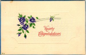 Hearty Congratulations - Purple Roses - Indented - c1908