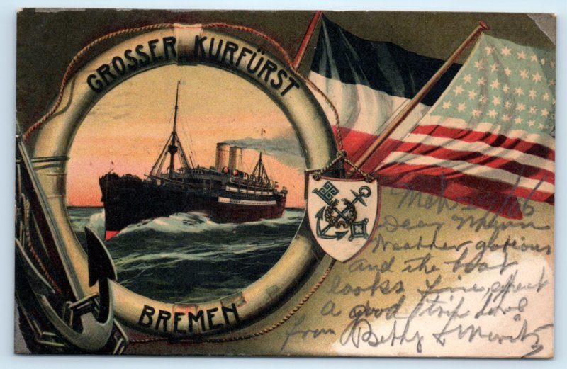 SS Grosser Kurfurst Steamer Steamship Ocean Liner Postcard Ship